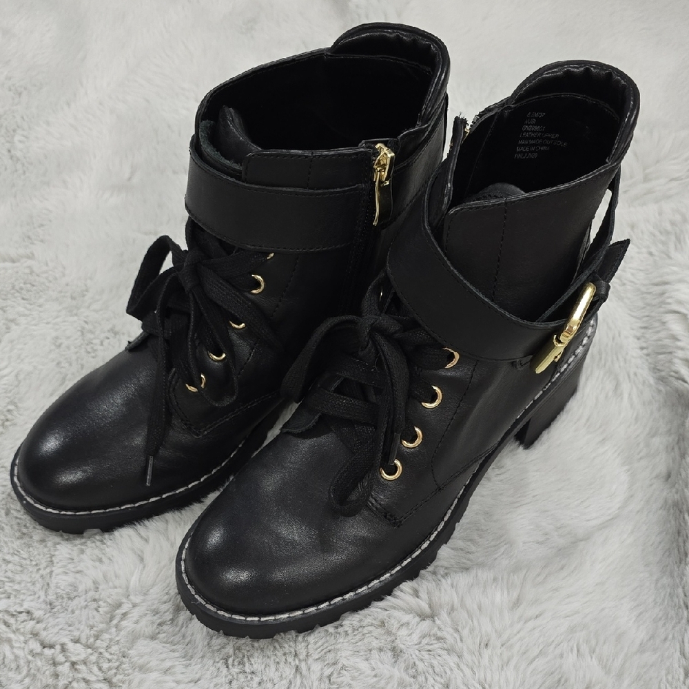 BCBG Black Heeled Boots with Gold Accents